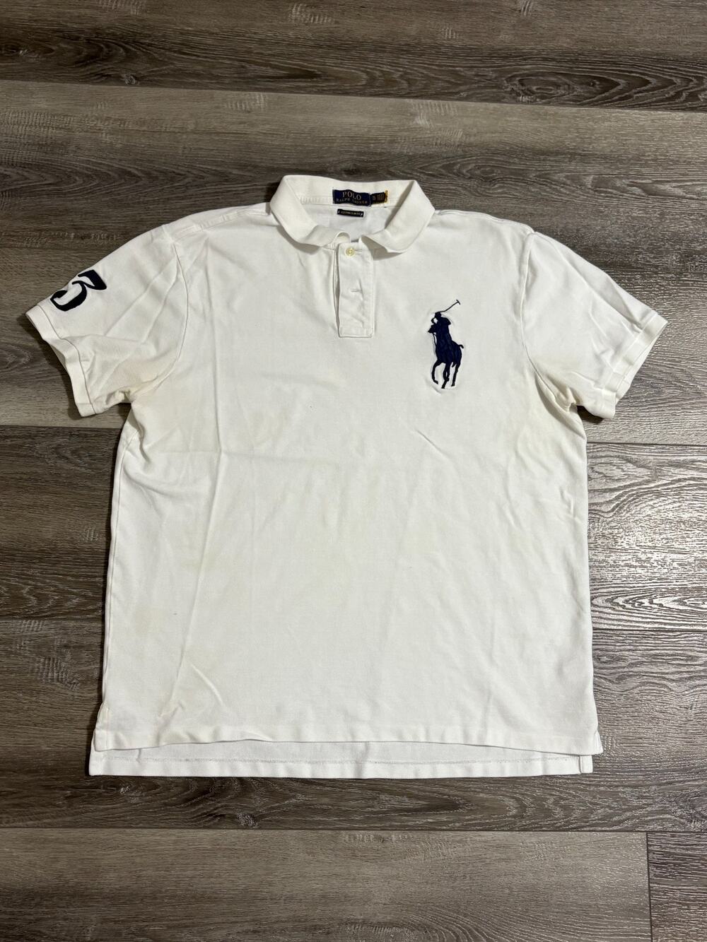 Polo Ralph Lauren White Big Pony #3 Polo Shirt Preppy Y2K - Men’s XL Custom Slim